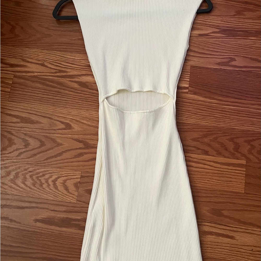 Wilfred Cream Ribbed Cut-Out Bodycon Dress